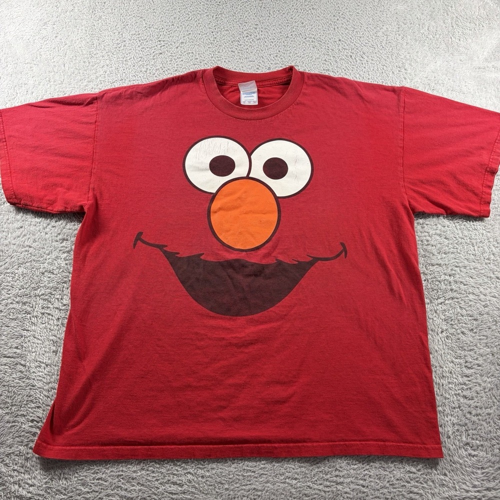 VINTAGE Sesame Street Elmo Shirt Mens XL Big Face AOP Red Tennessee River